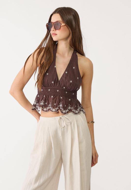 Top Halter Bordado en Contraste Dulce Olympe