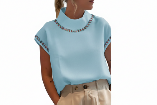 Blusa de lino y algodón con cuello redondo