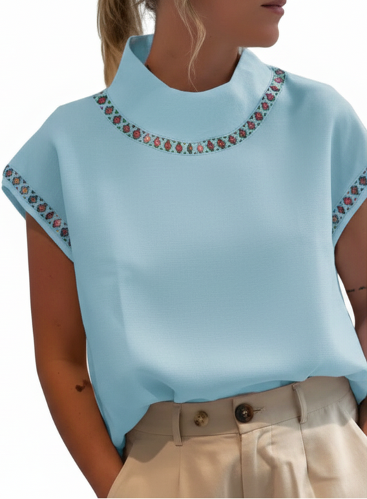 Blusa de lino y algodón con cuello redondo