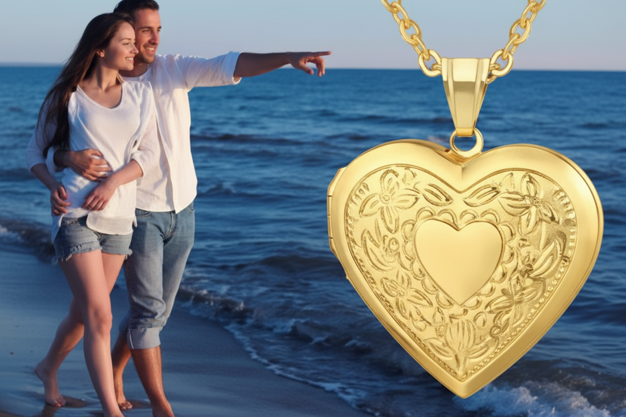 Colgante Medallón de Corazón Dorado con Foto Personalizado