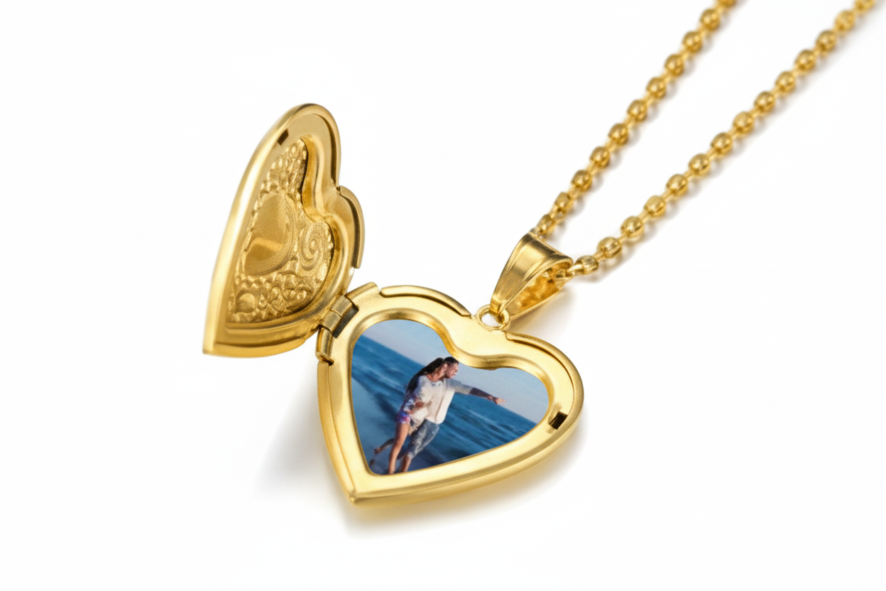 Colgante Medallón de Corazón Dorado con Foto Personalizado