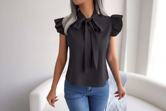 Blusa de Gasa con Volantes y Lazo